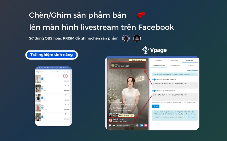 ghim sản phẩm trên live